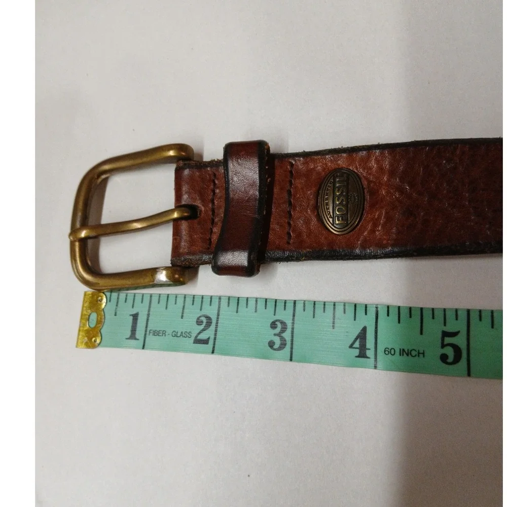 VTG Fossil Mens Brown Genuine Leather Belt Brass Buckle Size 36 MB125322236
